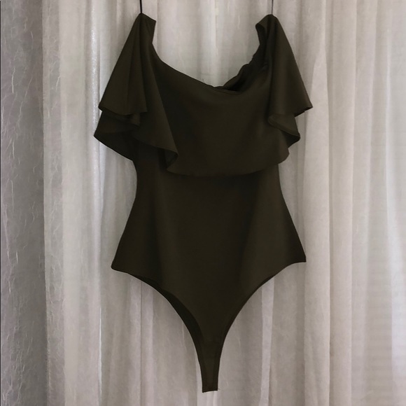 Olive green off the shoulder body suite - Picture 1 of 4